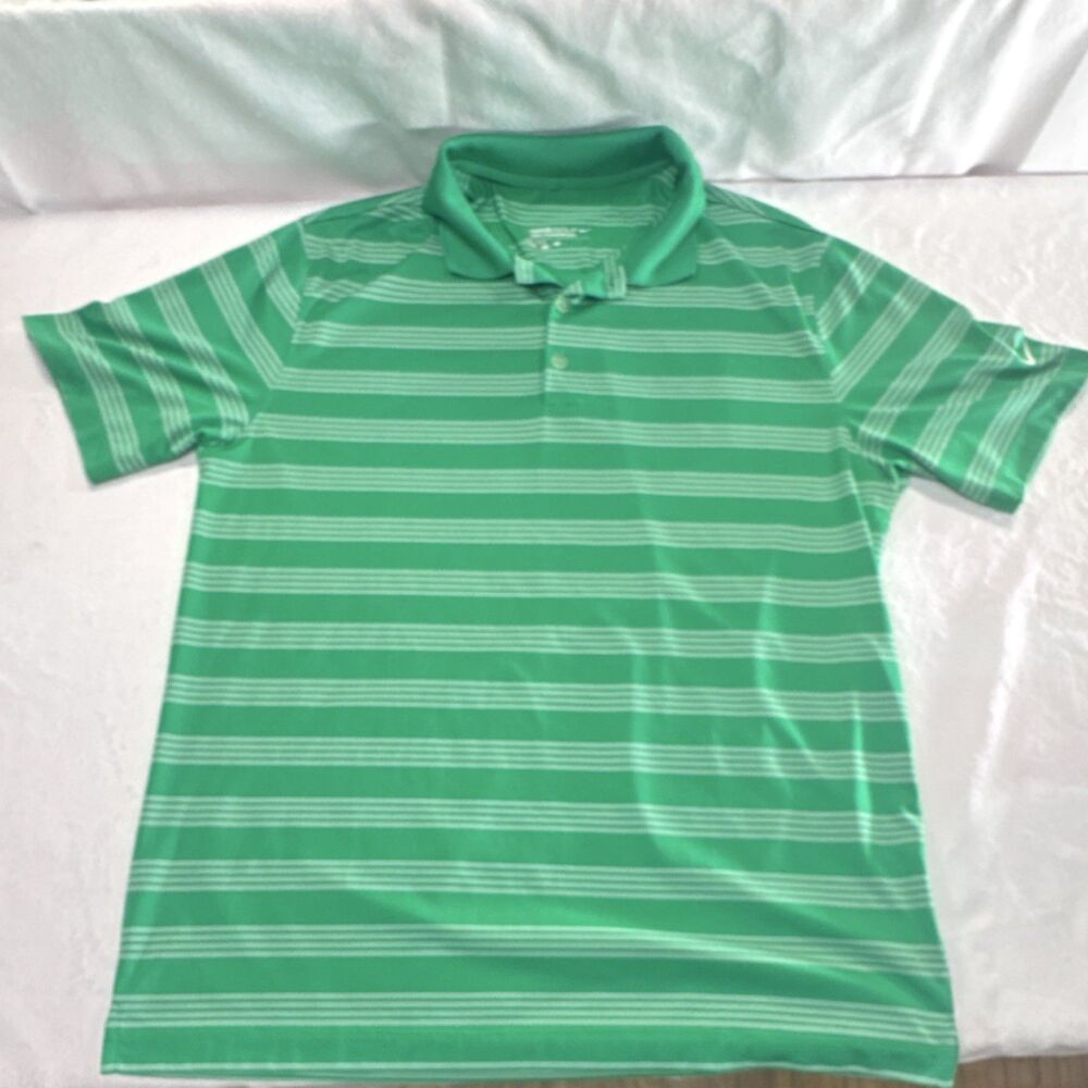 Nike Golf Tour Performance Dri-FIT Moisture Wicking Green Striped Polo Shirt L